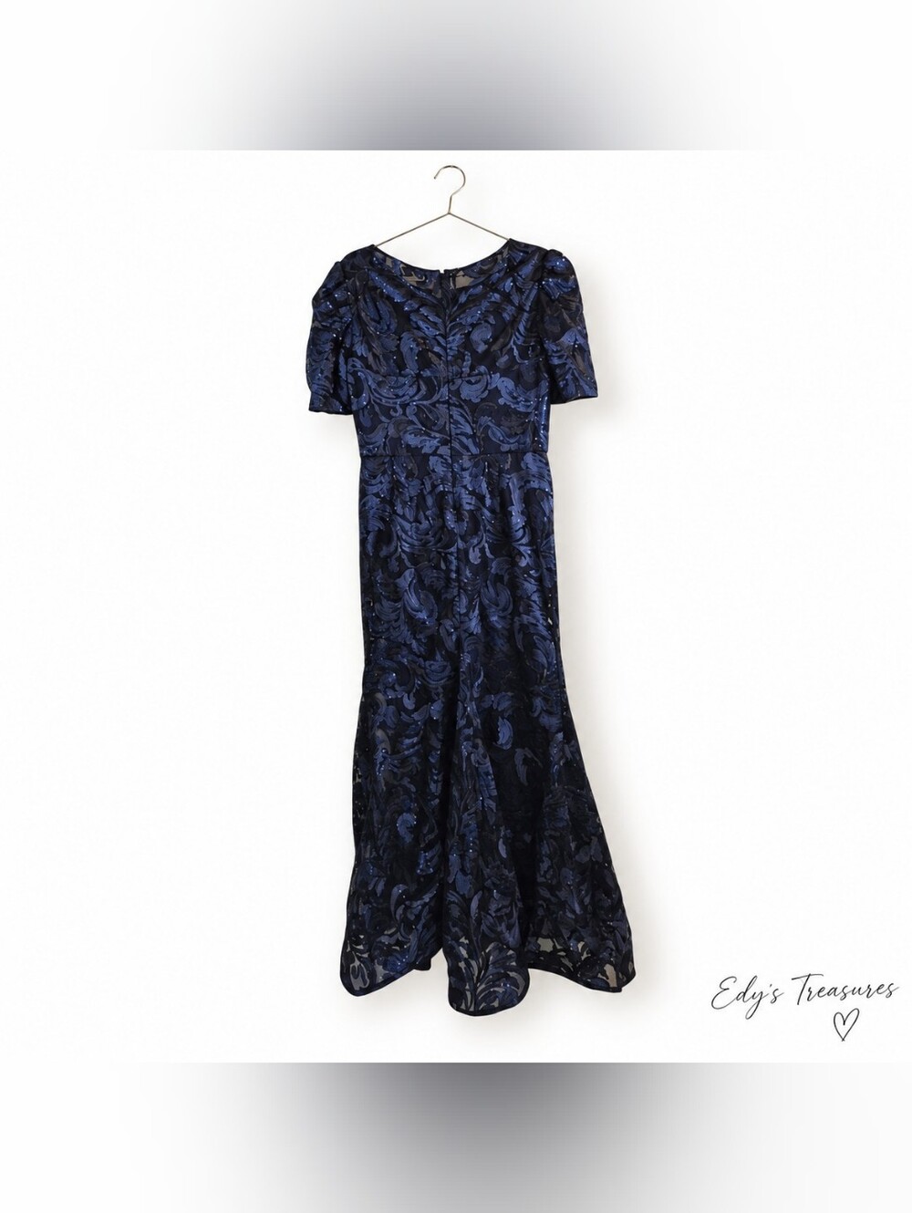 Xscape Women’s Navy Blue Sequin Formal Maxi Evening Gown Like New